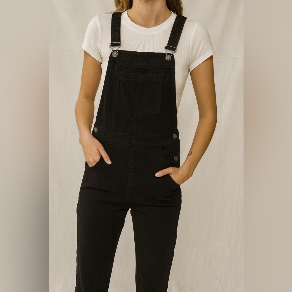 Denim Jean Overalls 100% Cotton Oversized Pockets Black Metal Buckle Size S